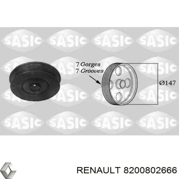 Do koszyka 8200802666 Renault (RVI) Koło pasowe wału korbowego