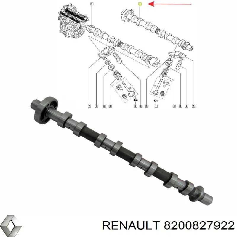 8200827922 Renault (RVI) wał rozrządu silnika wylotowy, wydechowy