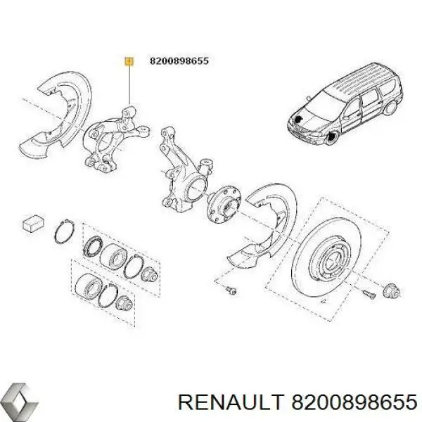 Czop (zwrotnica) przedni prawy Renault (RVI) 8200898655 cena, od 83,34 USD
