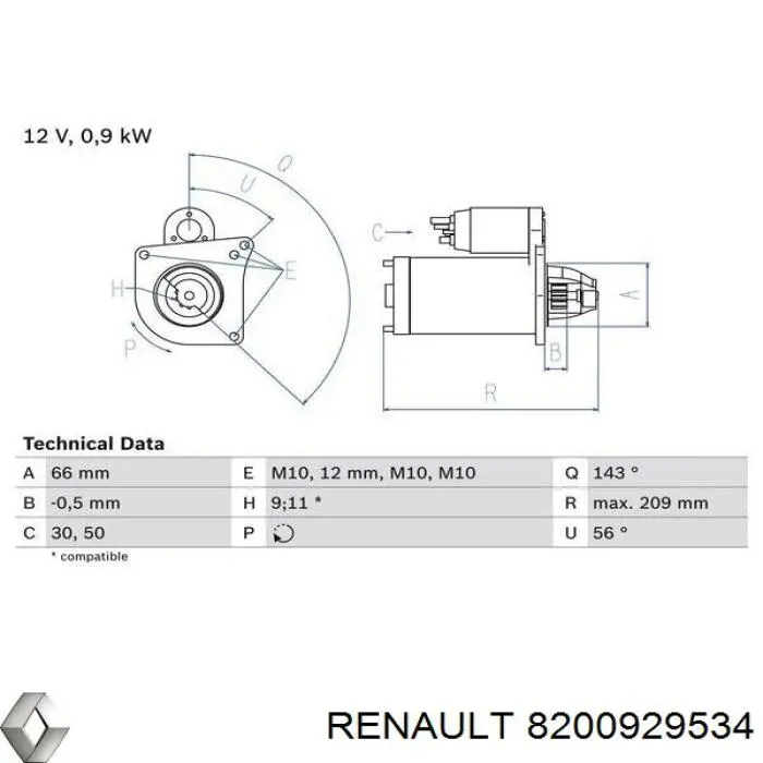 Rozrusznik 8200929534 Renault (RVI)