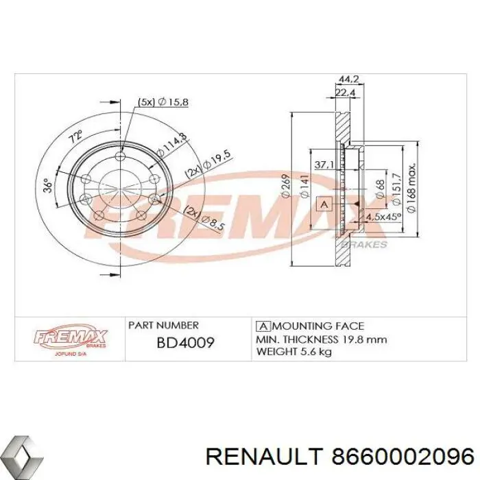 Tarcza hamulcowa przednia Renault (RVI) 8660002096 cena, od 32,24 USD