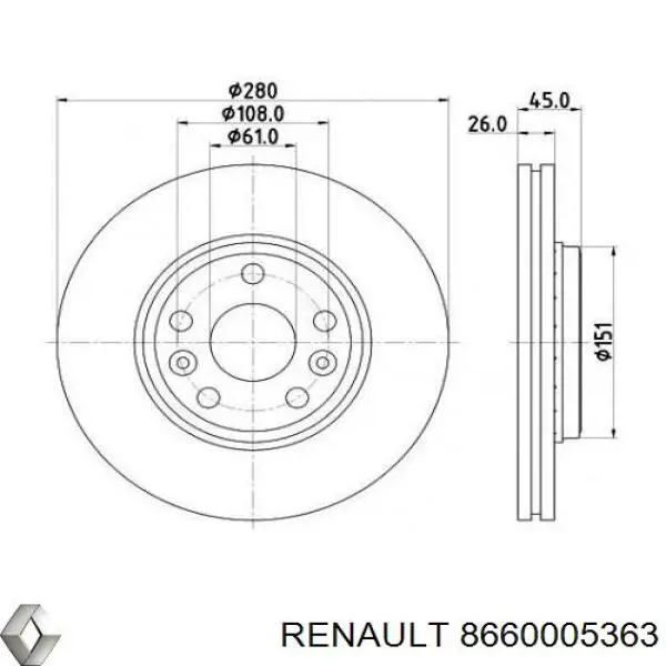 Do koszyka 8660005363 Renault (RVI) Tarcza hamulcowa przednia