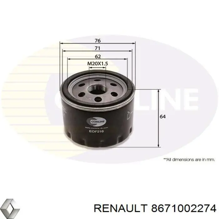 Filtr oleju Renault (RVI) 8671002274 cena, od 8,14 USD