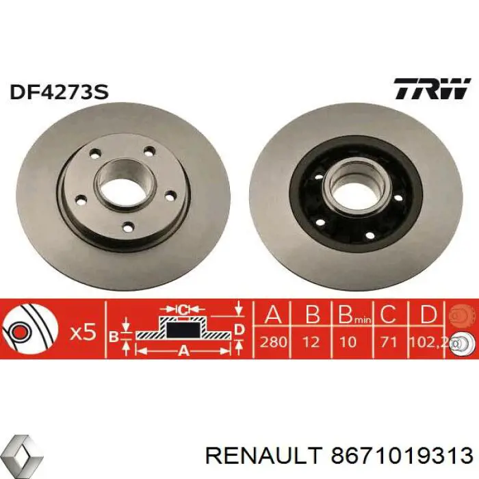 8671019313 Renault (RVI) Tarcza hamulcowa tylna