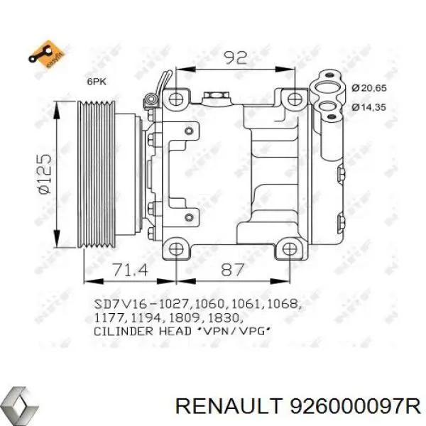 926000097R Renault (RVI) Sprężarka klimatyzacji