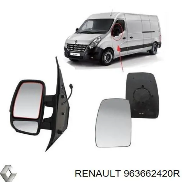 Do koszyka 963662420R Renault (RVI) Wkład lusterka wstecznego lewego