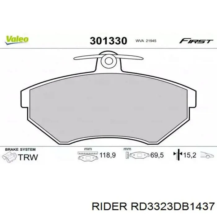 Klocki hamulcowe przednie tarczowe Rider RD3323DB1437 cena, od 21,50 USD