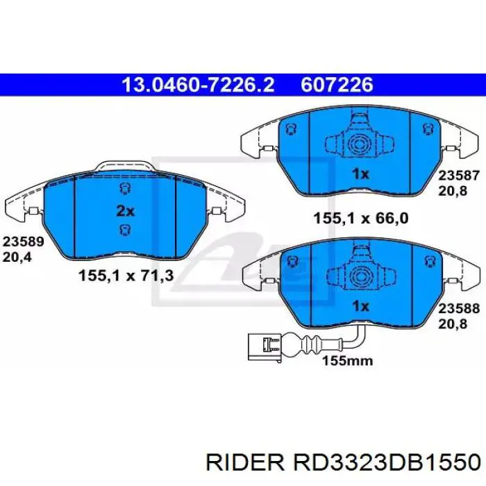 Klocki hamulcowe przednie tarczowe Rider RD3323DB1550 cena, od 38,78 USD