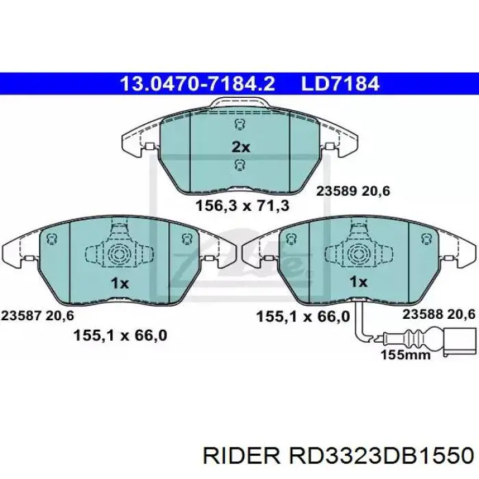 Klocki hamulcowe przednie tarczowe Rider RD3323DB1550