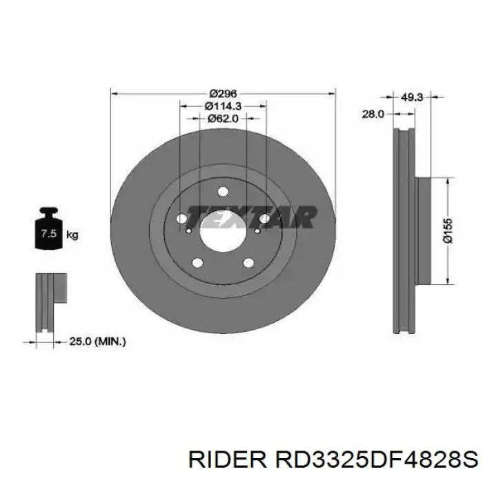 Tarcza hamulcowa przednia Rider RD3325DF4828S cena, od 49,03 USD