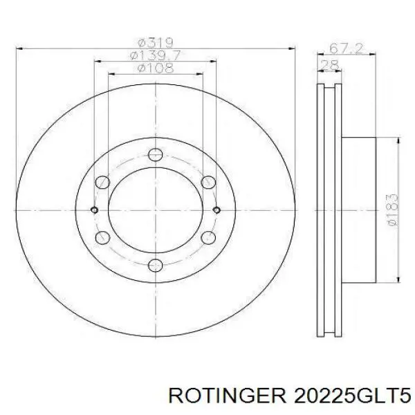 20225GLT5 Rotinger tarcza hamulcowa przednia