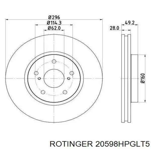 Tarcza hamulcowa przednia Rotinger 20598HPGLT5 cena, od 56,42 USD