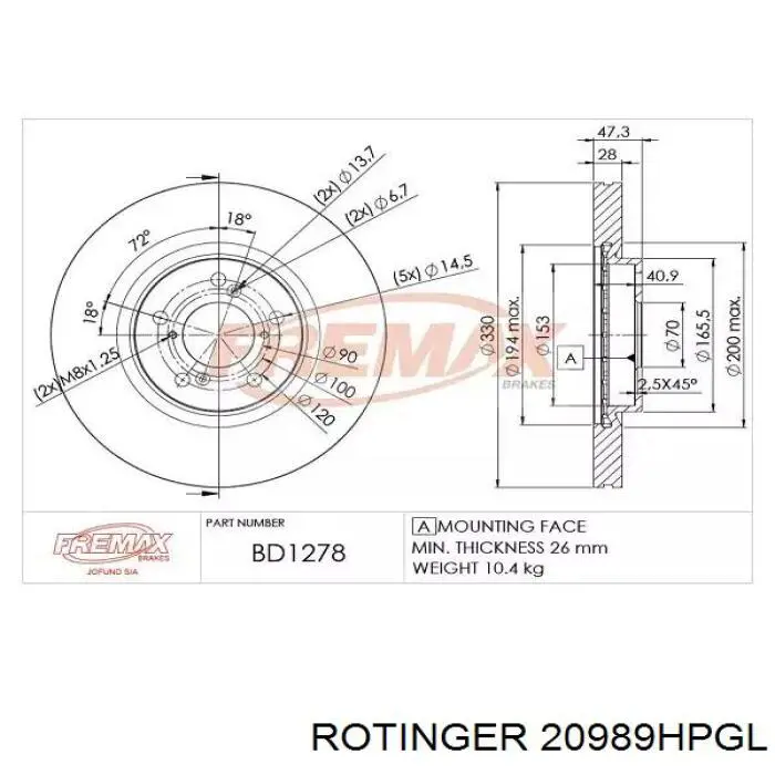 20989HPGL Rotinger Tarcza hamulcowa przednia