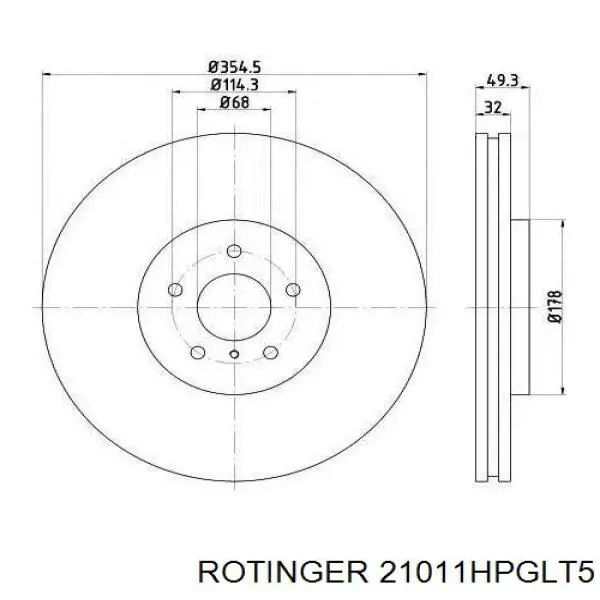 Tarcza hamulcowa przednia Rotinger 21011HPGLT5 cena, od 109,61 USD
