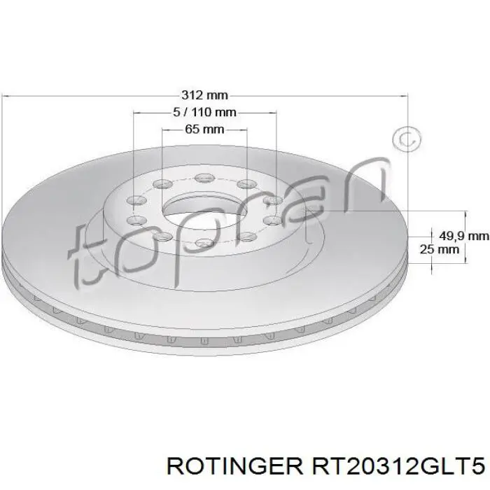 Do koszyka RT20312GLT5 Rotinger Tarcza hamulcowa przednia