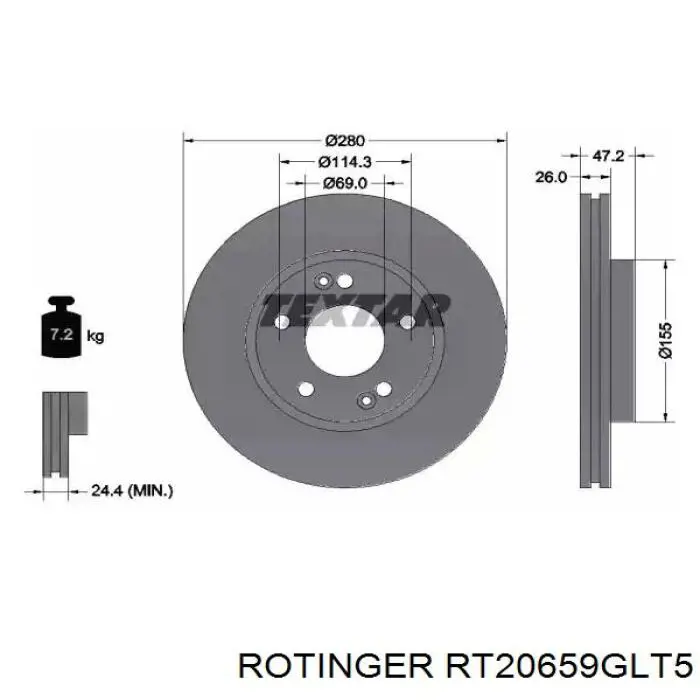 Do koszyka RT20659GLT5 Rotinger Tarcza hamulcowa przednia
