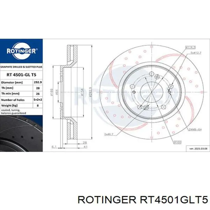 RT4501GLT5 Rotinger Tarcza hamulcowa przednia