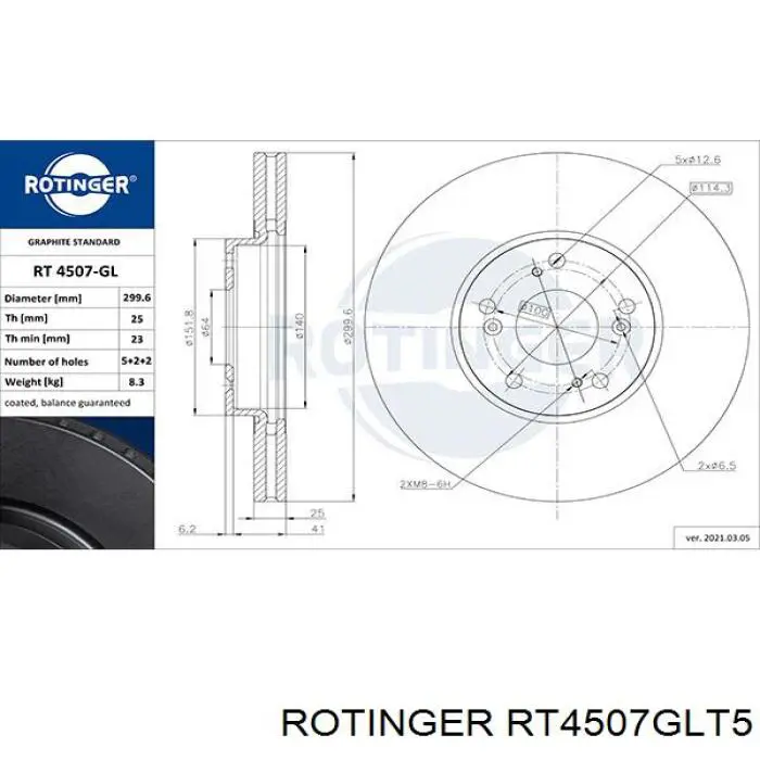 RT4507GLT5 Rotinger Tarcza hamulcowa przednia