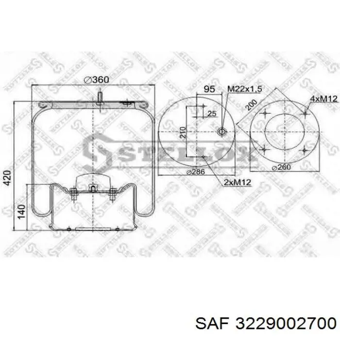 Poduszka pneumatyczna (resor pneumatyczny) mostu 3229002700 SAF