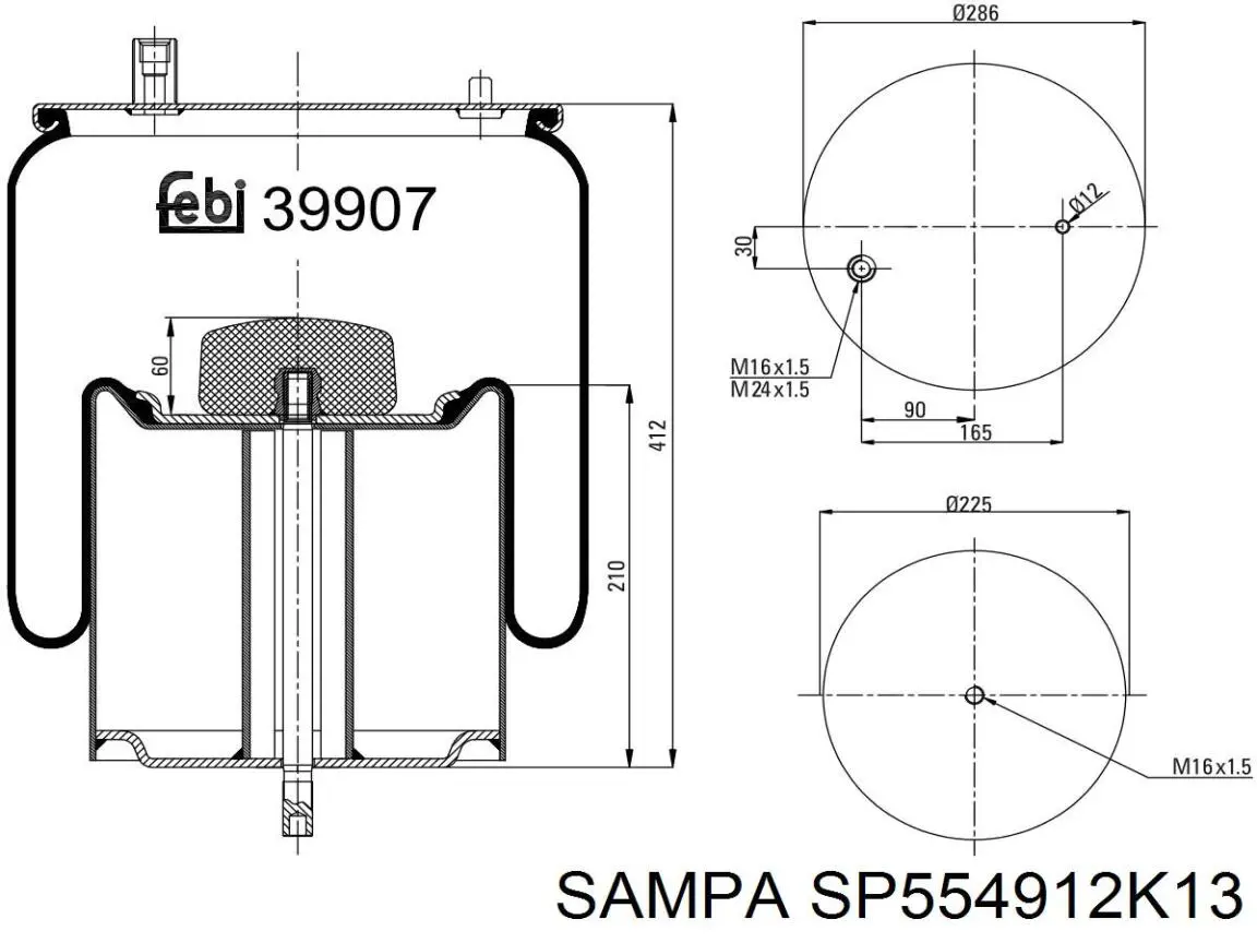 SP554912K13 Sampa Otomotiv‏ Poduszka pneumatyczna (resor pneumatyczny) mostu tylnego