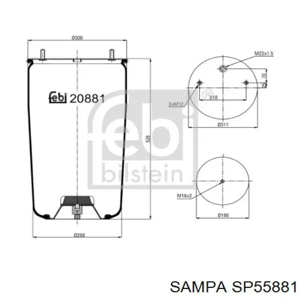 SP55881 Sampa Otomotiv‏ Poduszka pneumatyczna (resor pneumatyczny) mostu