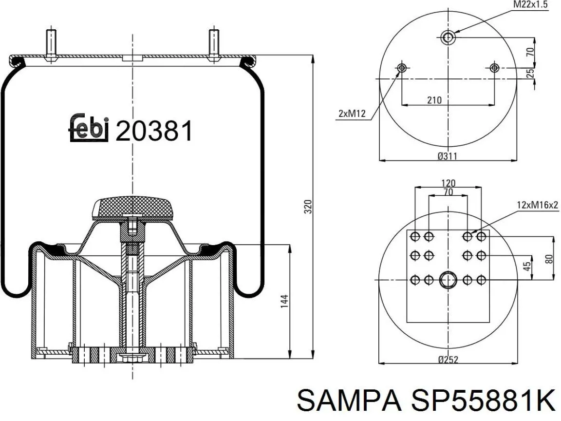 SP55881K Sampa Otomotiv‏ Poduszka pneumatyczna (resor pneumatyczny) mostu
