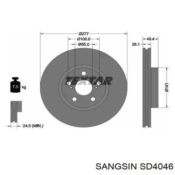 SD4046 Sangsin Tarcza hamulcowa przednia