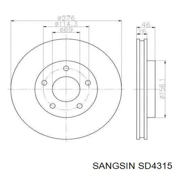 Do koszyka SD4315 Sangsin Tarcza hamulcowa przednia