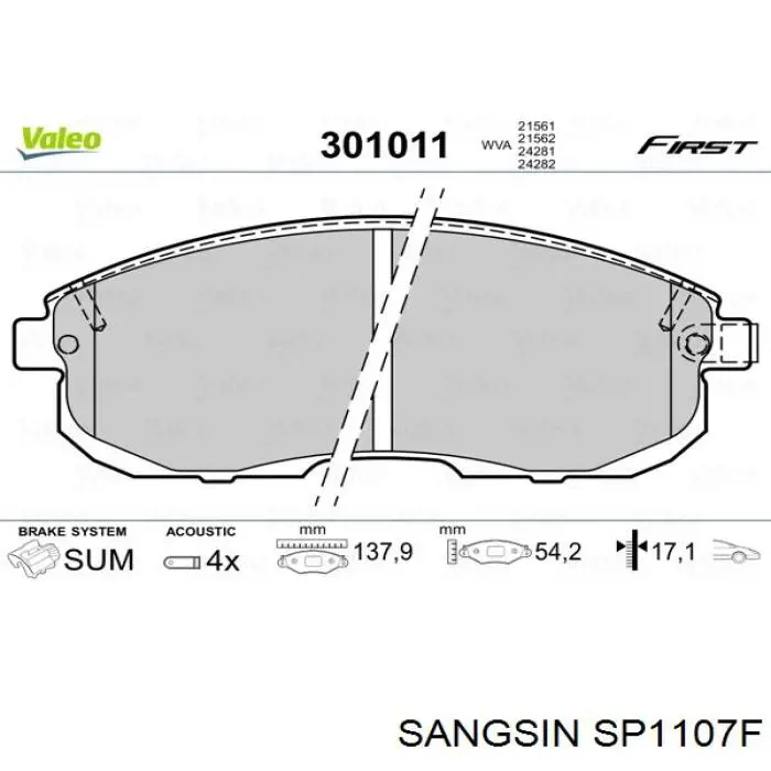 Klocki hamulcowe przednie tarczowe Sangsin SP1107F cena, od 26,72 USD
