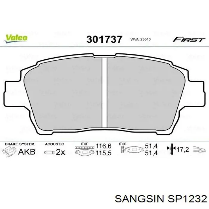 Klocki hamulcowe przednie tarczowe Sangsin SP1232 cena, od 17,06 USD