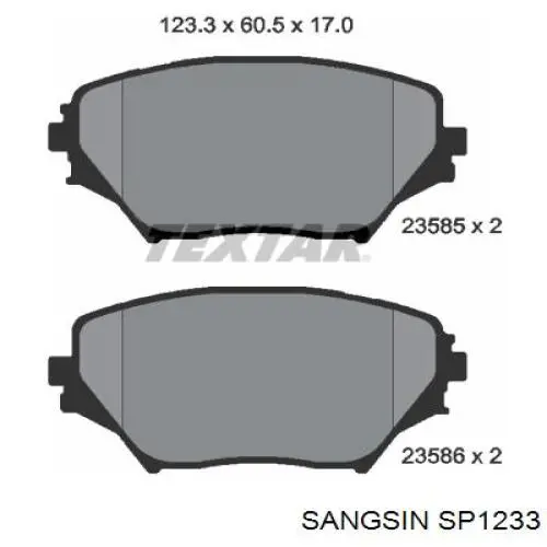 Klocki hamulcowe przednie tarczowe Sangsin SP1233 cena, od 25,32 USD