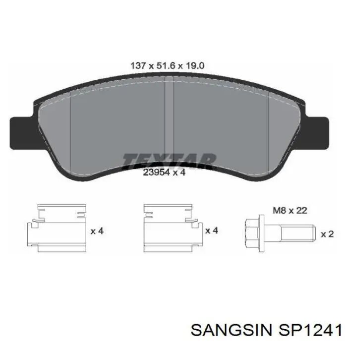 Klocki hamulcowe przednie tarczowe Sangsin SP1241 cena, od 21,44 USD