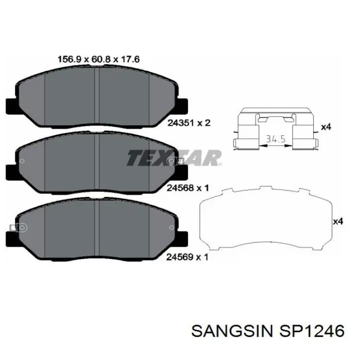 Klocki hamulcowe przednie tarczowe Sangsin SP1246 cena, od 25,49 USD
