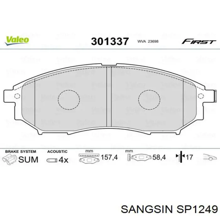 SP1249 Sangsin Klocki hamulcowe przednie tarczowe