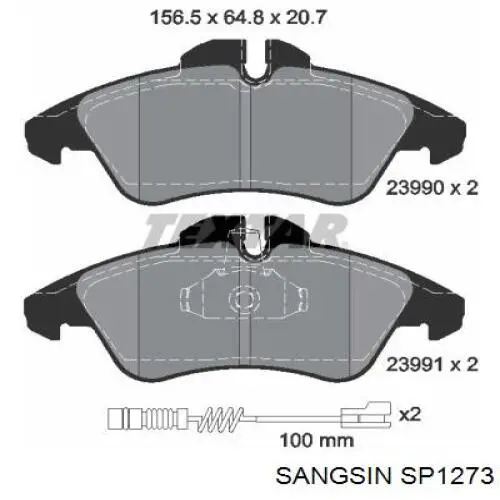Klocki hamulcowe przednie tarczowe Sangsin SP1273 cena, od 24,51 USD