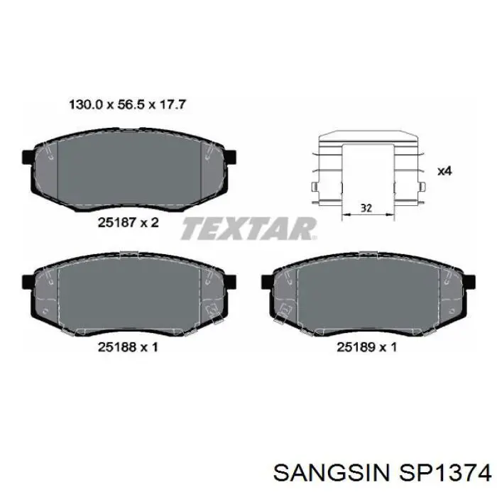 Klocki hamulcowe przednie tarczowe Sangsin SP1374 cena, od 27,07 USD