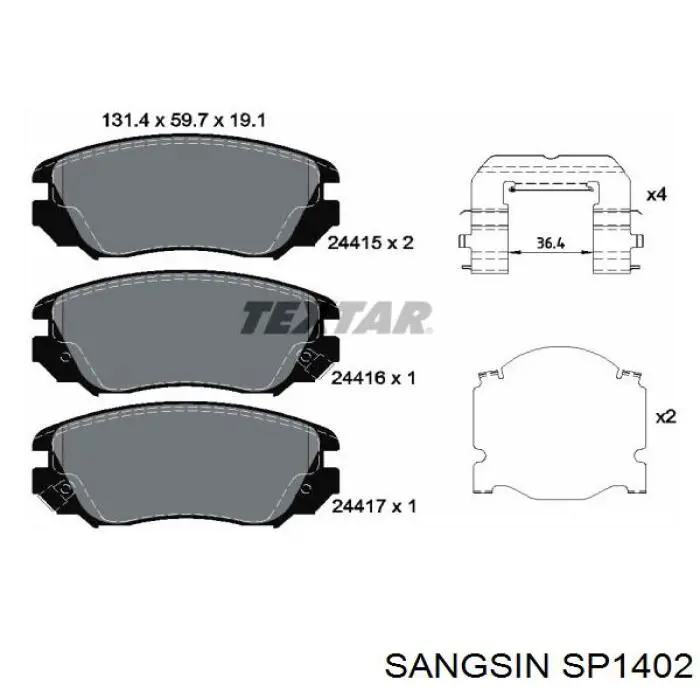 Klocki hamulcowe przednie tarczowe Sangsin SP1402 cena, od 27,64 USD
