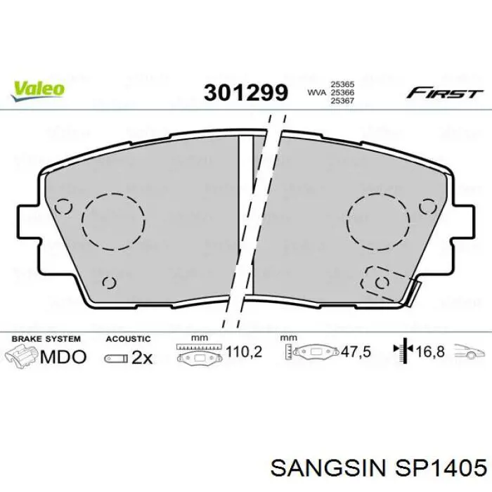 Klocki hamulcowe przednie tarczowe Sangsin SP1405 cena, od 17,38 USD