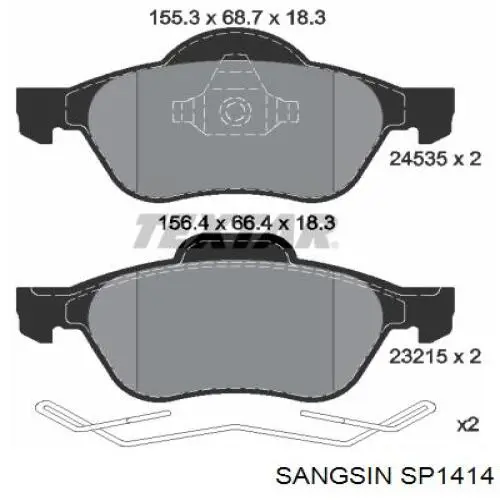 Klocki hamulcowe przednie tarczowe Sangsin SP1414 cena, od 28,24 USD