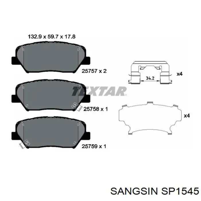 Klocki hamulcowe przednie tarczowe Sangsin SP1545 cena, od 44,54 USD