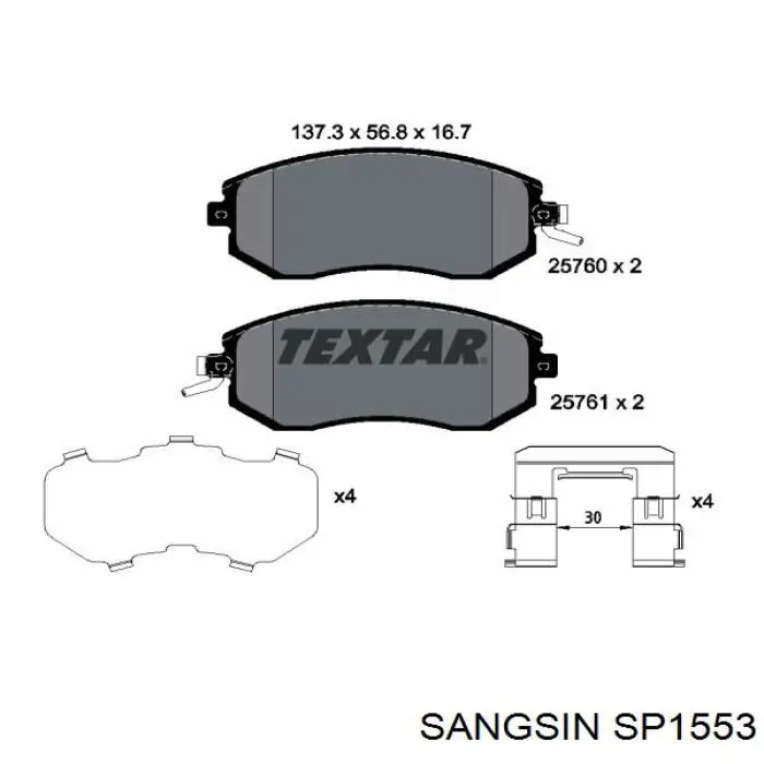 Klocki hamulcowe przednie tarczowe Sangsin SP1553 cena, od 26,13 USD