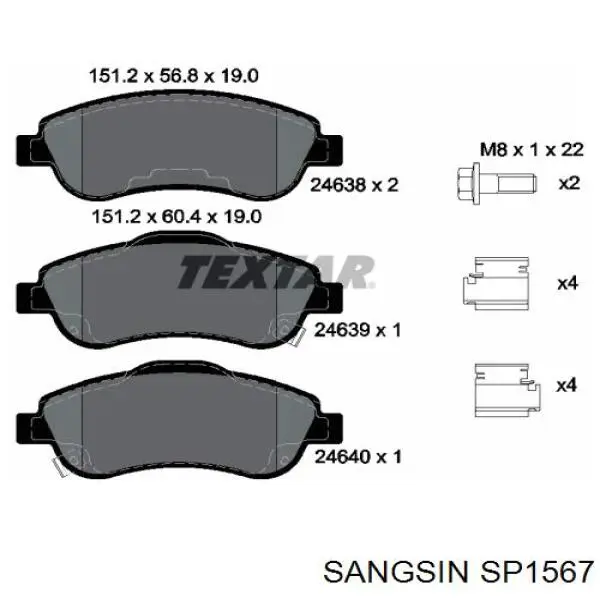 Klocki hamulcowe przednie tarczowe Sangsin SP1567 cena, od 27,27 USD
