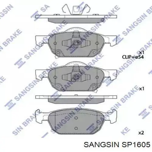 SP1605 Sangsin Klocki hamulcowe przednie tarczowe