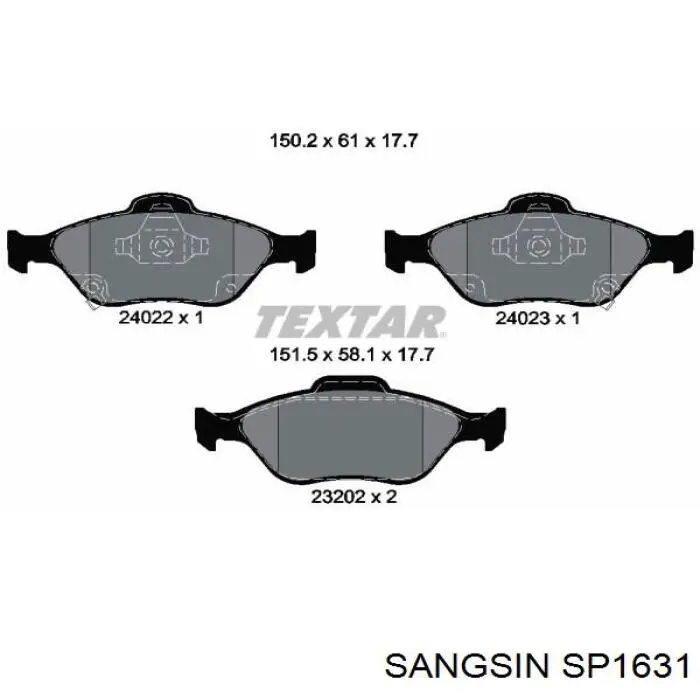 SP1631 Sangsin Klocki hamulcowe przednie tarczowe