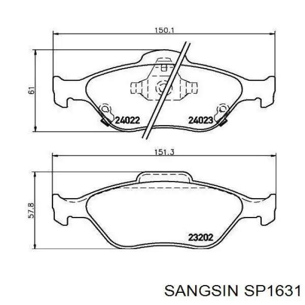Klocki hamulcowe przednie tarczowe Sangsin SP1631 cena, od 26,41 USD