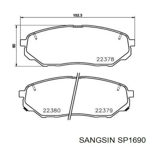 SP1690 Sangsin Klocki hamulcowe przednie tarczowe