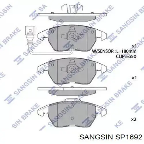 SP1692 Sangsin klocki hamulcowe przednie tarczowe