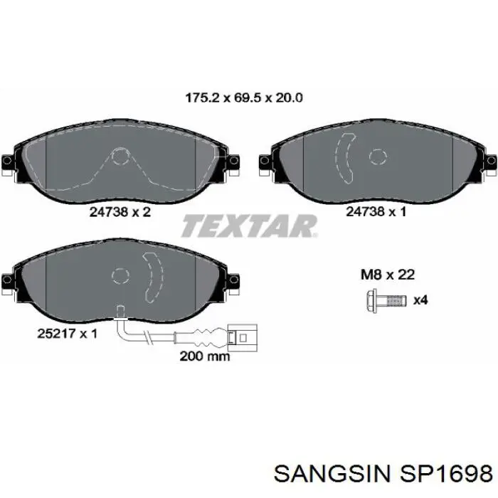 Klocki hamulcowe przednie tarczowe Sangsin SP1698 cena, od 29,71 USD
