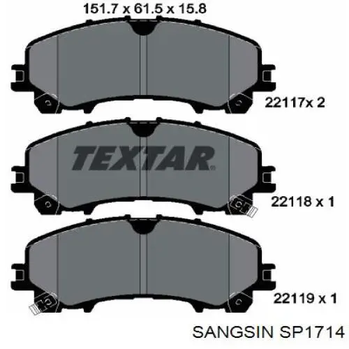 Klocki hamulcowe przednie tarczowe Sangsin SP1714 cena, od 34,57 USD