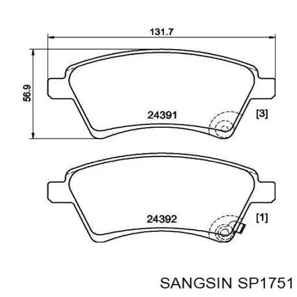 SP1751 Sangsin Klocki hamulcowe przednie tarczowe